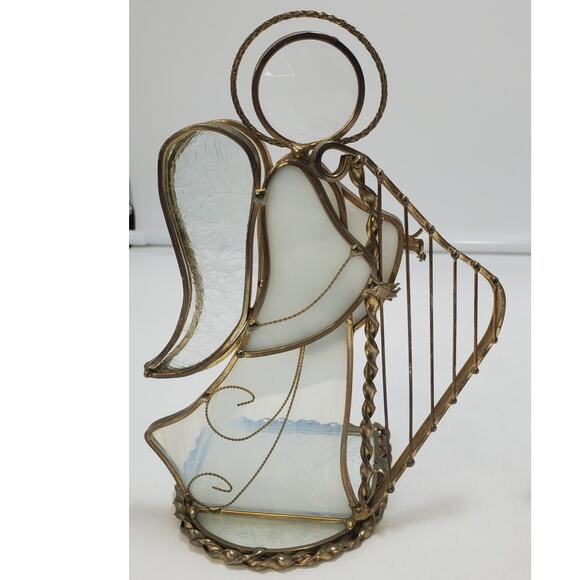 VTG Capiz Shell & Stained Glass Angel Candle Holders, Set of 3 - Picture 3 of 5